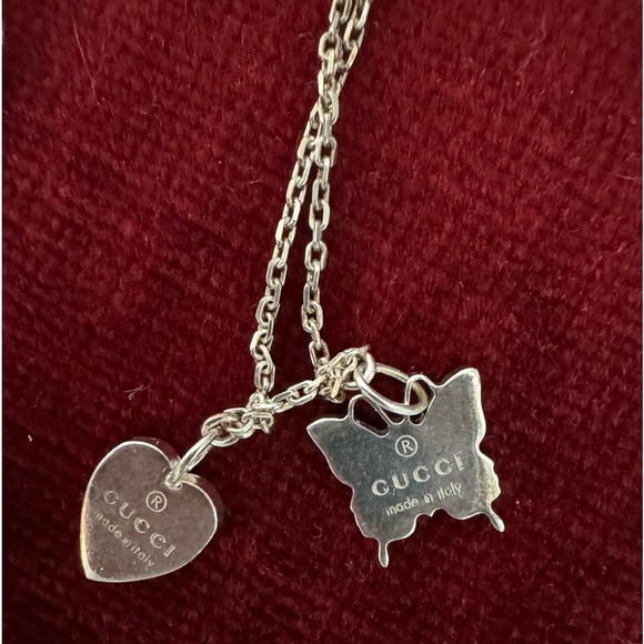GUCCI Sterling Silver "Trademark" Heart and Butterfly Necklace, 18" chain . - Picture 11 of 15